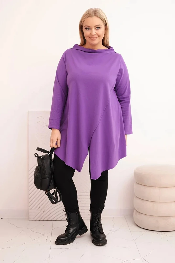 Moteriška Plus Size asimetrinė palaidinė su atlenkiamomis rankovėmis, violetinės spalvos