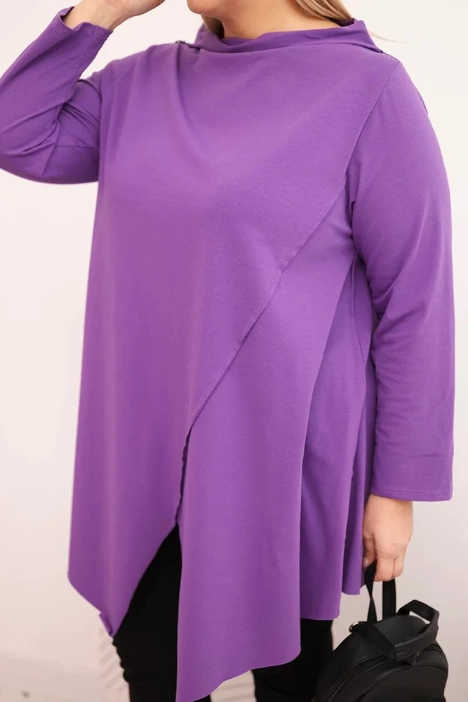 Moteriška Plus Size asimetrinė palaidinė su atlenkiamomis rankovėmis, violetinės spalvos