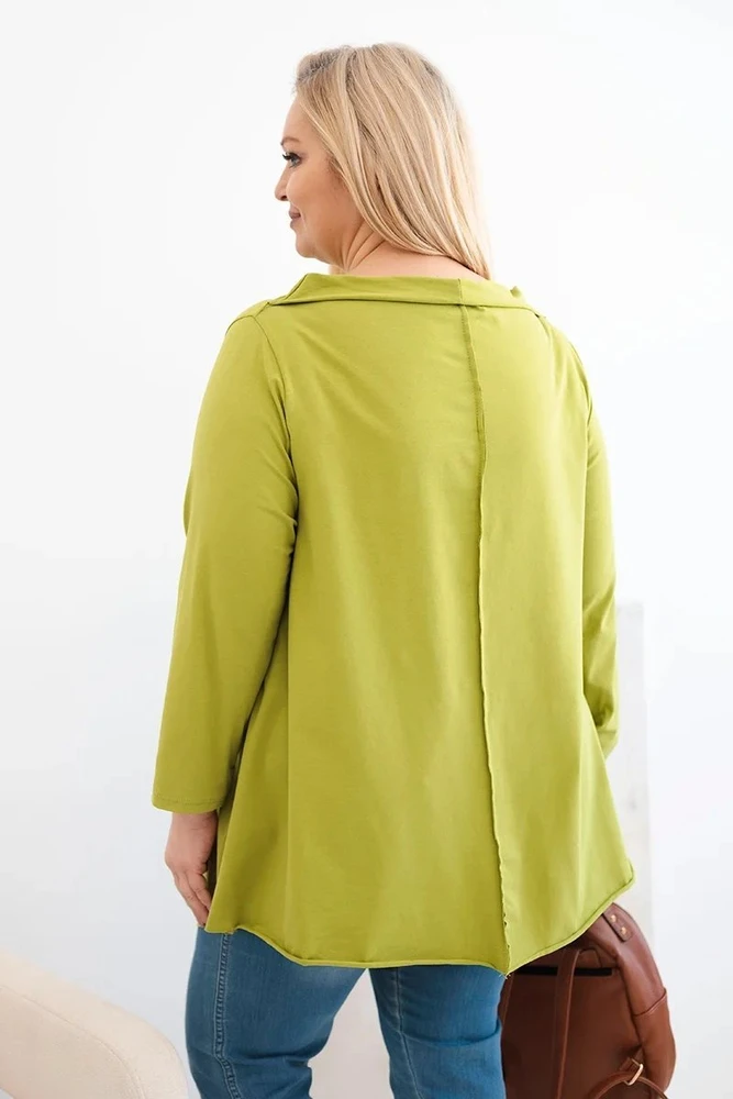 Moteriška Plus Size asimetrinė palaidinė su pariestomis rankovėmis, žalios spalvos
