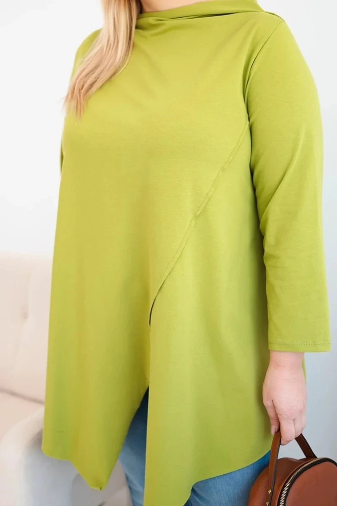 Moteriška Plus Size asimetrinė palaidinė su pariestomis rankovėmis, žalios spalvos