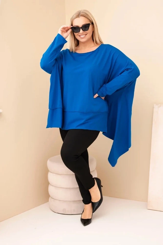 Moteriška Plus Size asimetrinė tunika, safyro mėlynos spalvos