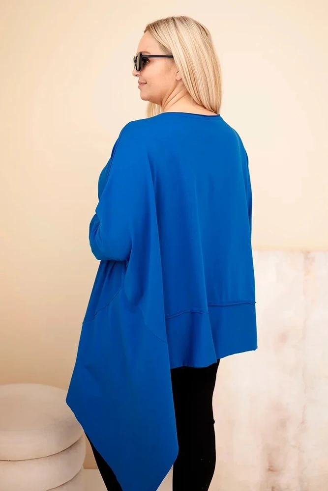Moteriška Plus Size asimetrinė tunika, safyro mėlynos spalvos