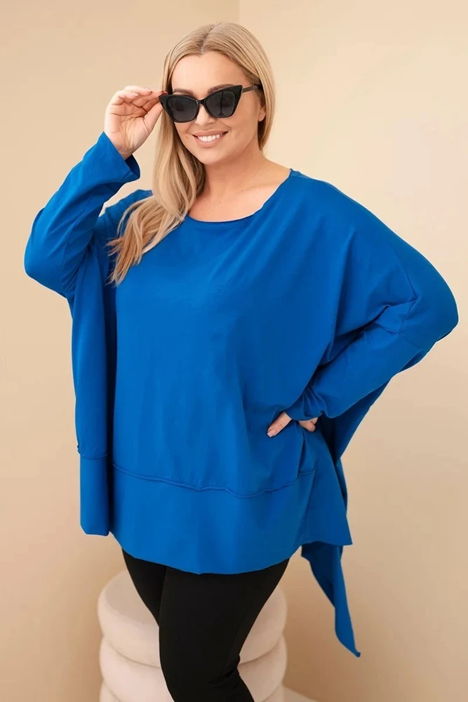 Moteriška Plus Size asimetrinė tunika, safyro mėlynos spalvos