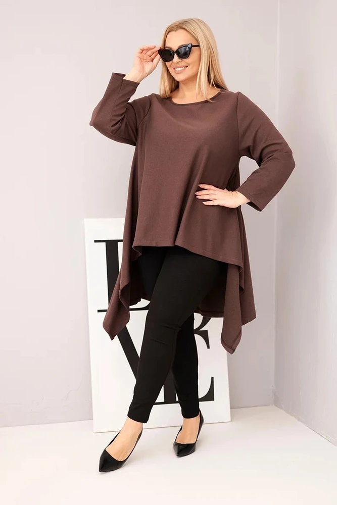 Moteriška Plus Size asimetrinio kirpimo tunika, ruda
