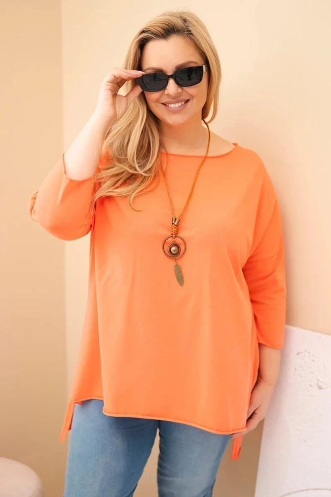 Moteriška Plus Size asimetriška palaidinė su dekoratyvine skarele, persikų spalvos