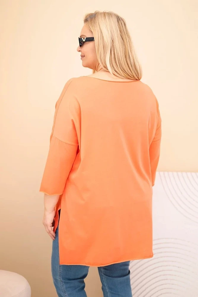 Moteriška Plus Size asimetriška palaidinė su dekoratyvine skarele, persikų spalvos