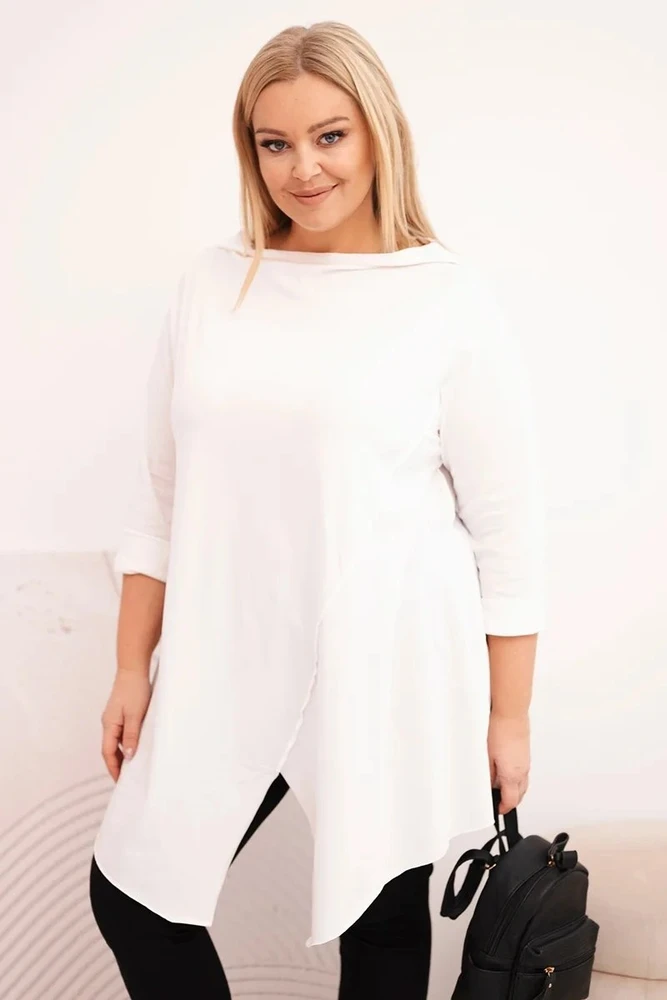Moteriška Plus Size balta asimetrinė palaidinė