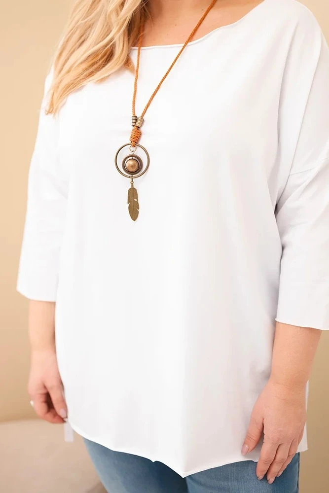 Moteriška Plus Size balta asimetrinė palaidinė