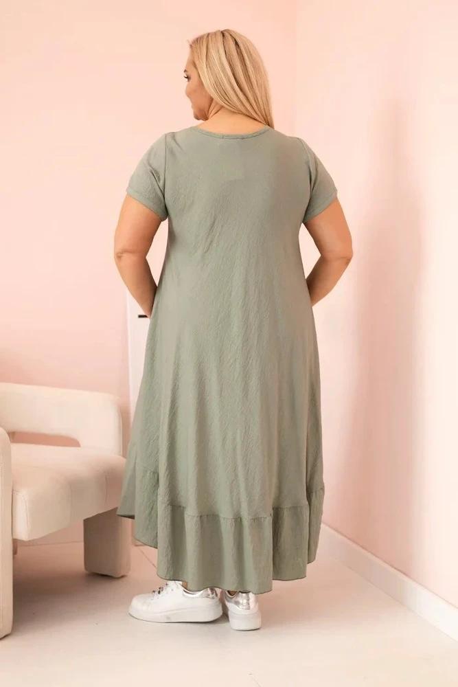 Moteriška Plus Size chaki suknelė su trumpomis rankovėmis ir raukinuku