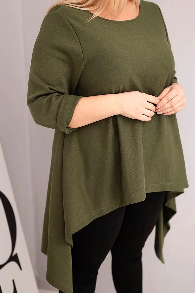 Moteriška Plus Size chaki tunika su asimetriniu kirpimu