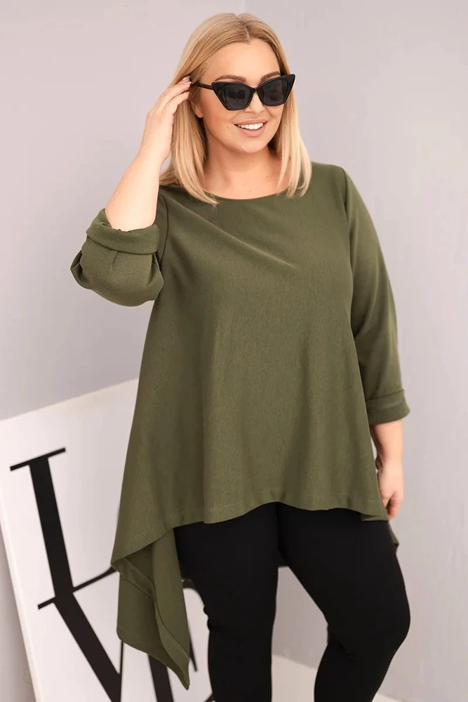 Moteriška Plus Size chaki tunika su asimetriniu kirpimu