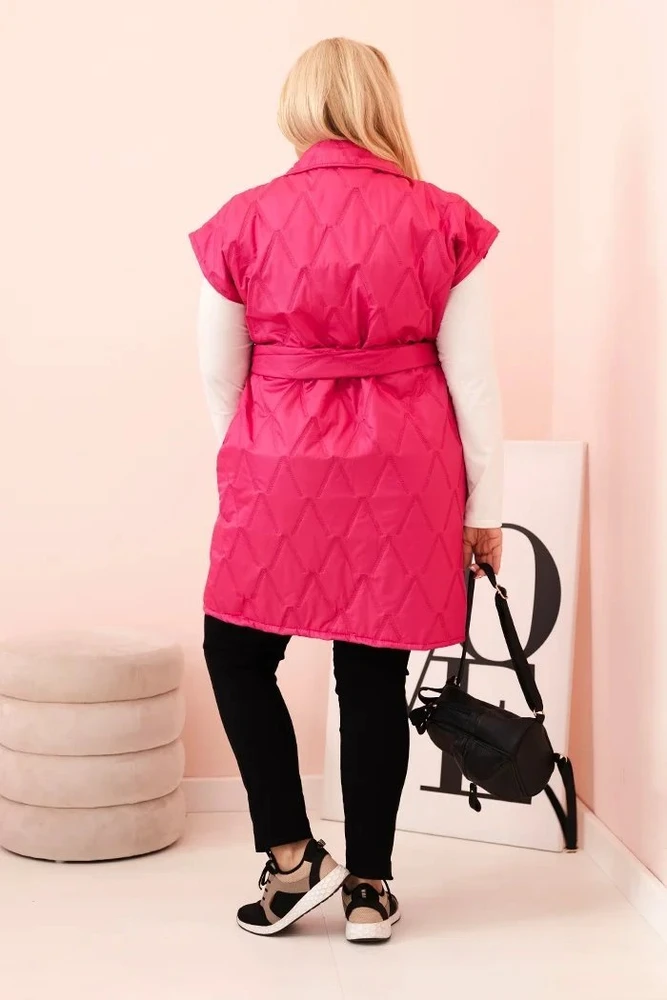 Moteriška Plus Size dygsniuota liemenė su diržu, rožinės spalvos