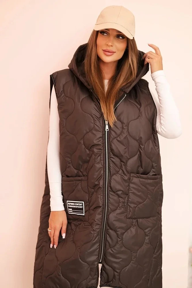 Moteriška Plus Size dygsniuota liemenė su gobtuvu, moka spalvos