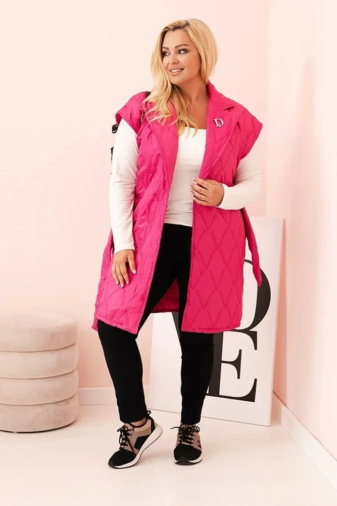 Moteriška Plus Size dygsniuota liemenė su diržu, rožinės spalvos