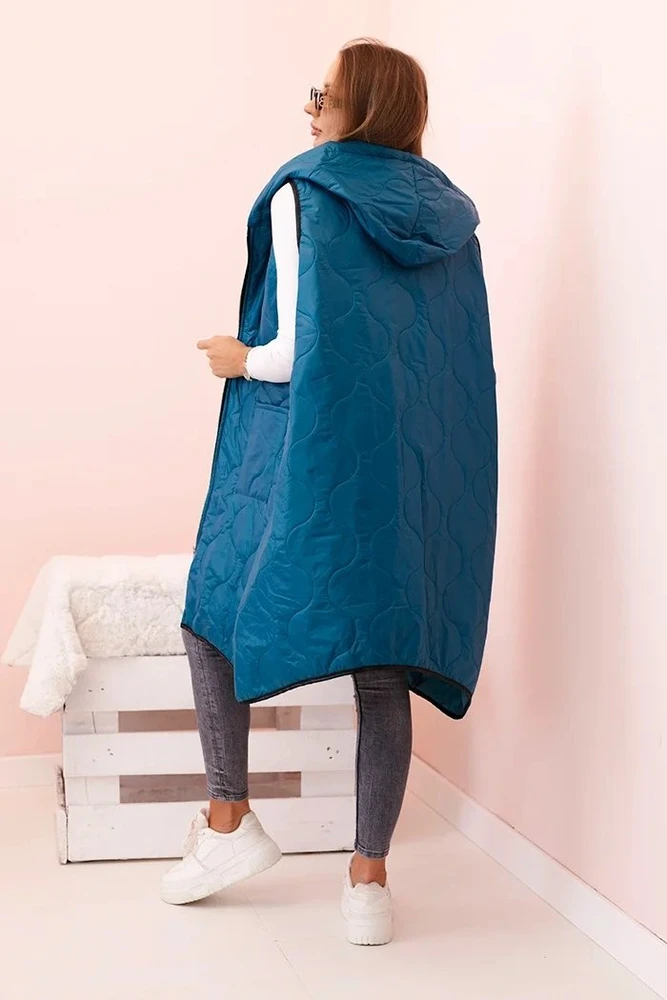 Moteriška Plus Size dygsniuota liemenė su gobtuvu, jūros žalios spalvos