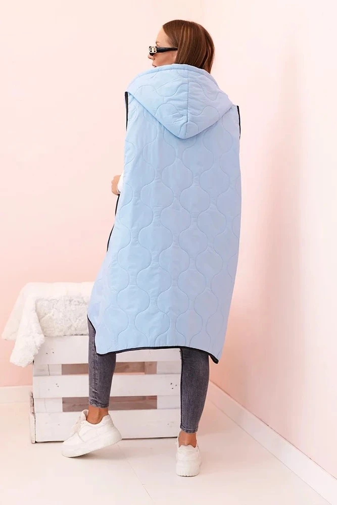 Moteriška Plus Size dygsniuota liemenė su gobtuvu ir užtrauktuku, mėlynos spalvos