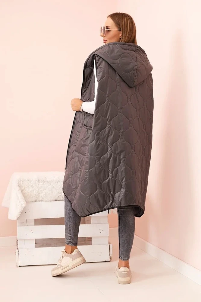 Moteriška Plus Size dygsniuota liemenė su gobtuvu, pilkai grafito spalvos