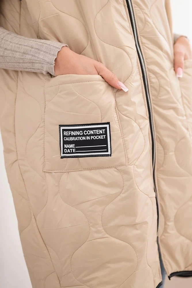 Moteriška Plus Size dygsniuota liemenė su gobtuvu, tamsiai smėlio spalvos