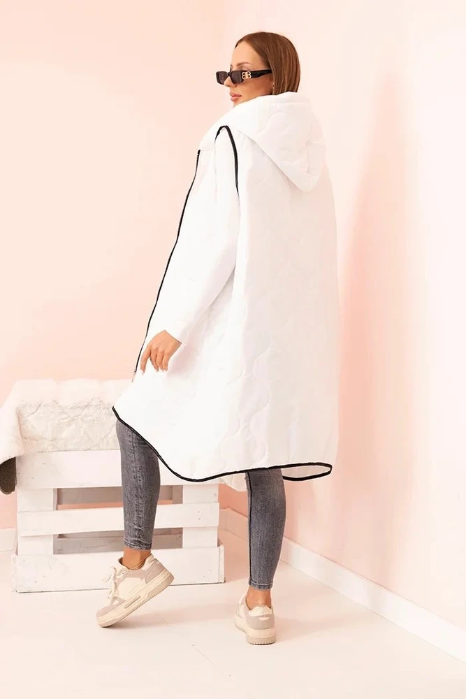 Moteriška Plus Size dygsniuota liemenė su gobtuvu, užsegama užtrauktuku, balta