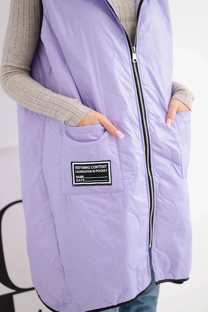 Moteriška Plus Size dygsniuota liemenė su gobtuvu ir užtrauktuku, šviesiai violetinė