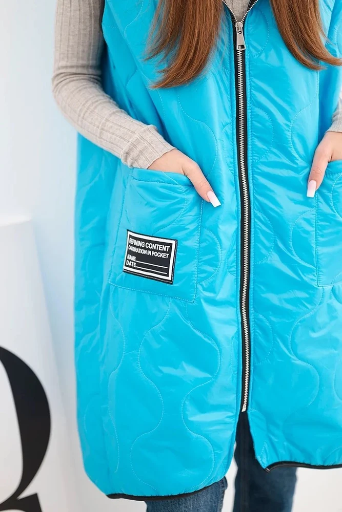 Moteriška Plus Size dygsniuota liemenė su gobtuvu ir užtrauktuku, turkio spalvos