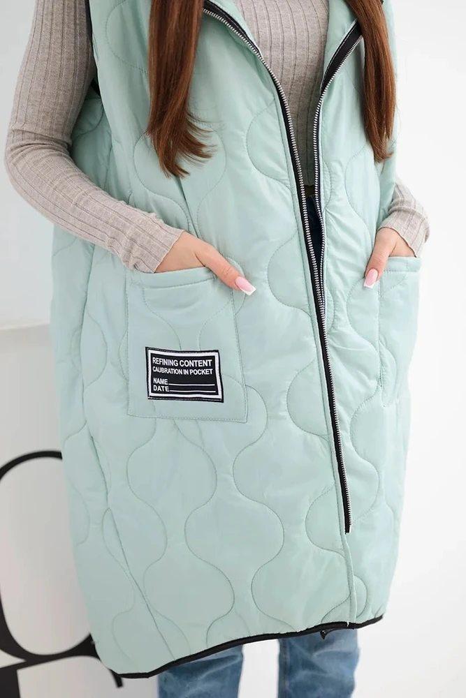 Moteriška Plus Size dygsniuota liemenė su gobtuvu, mėtų spalvos