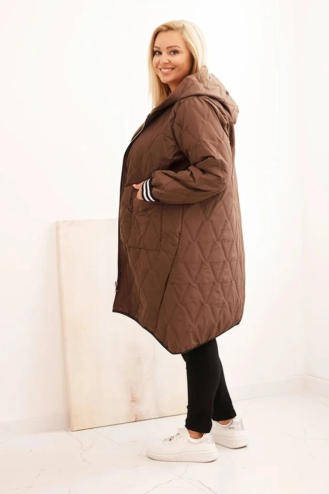 Moteriška Plus Size dygsniuota striukė su gobtuvu, ruda
