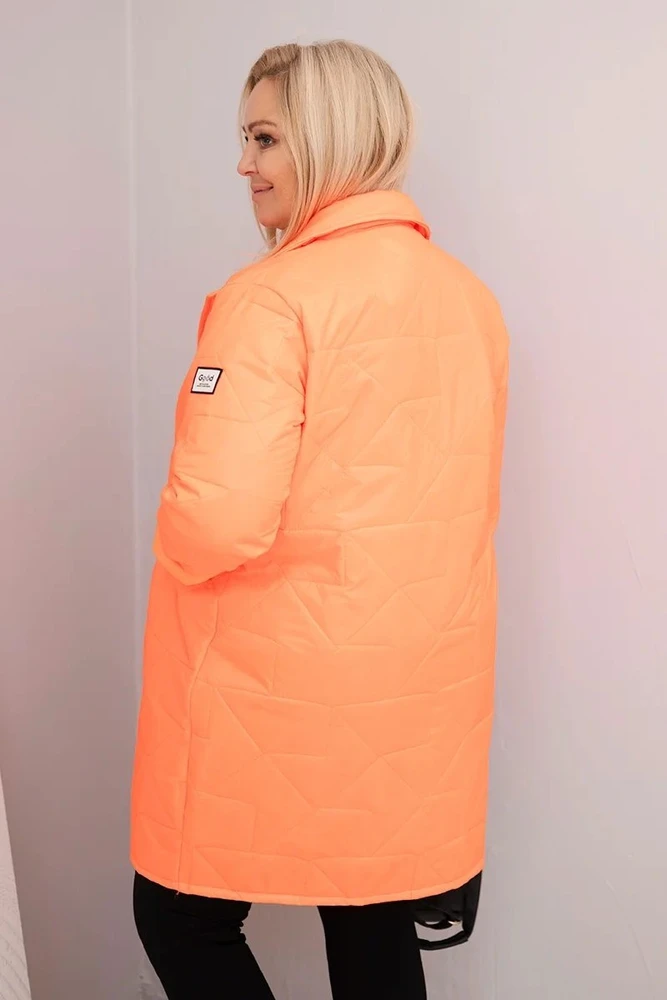 Moteriška Plus Size dygsniuota striukė su dekoratyvinėmis sagomis ir apykakle, neoninės oranžinės spalvos