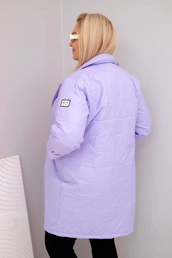 Moteriška Plus Size dygsniuota striukė su dekoratyvinėmis sagomis, šviesiai violetinė