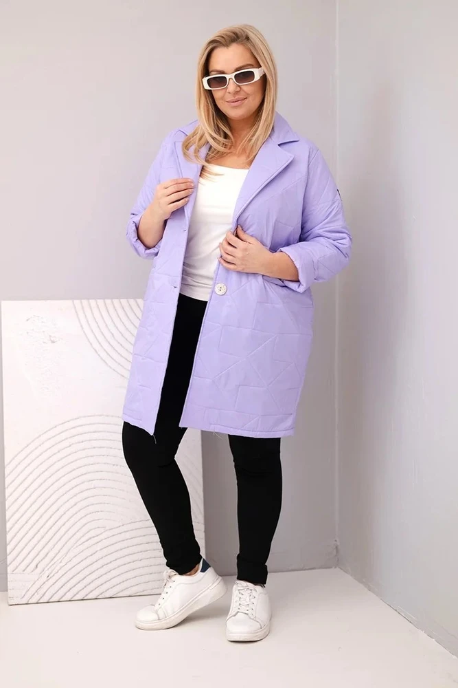 Moteriška Plus Size dygsniuota striukė su dekoratyvinėmis sagomis, šviesiai violetinė