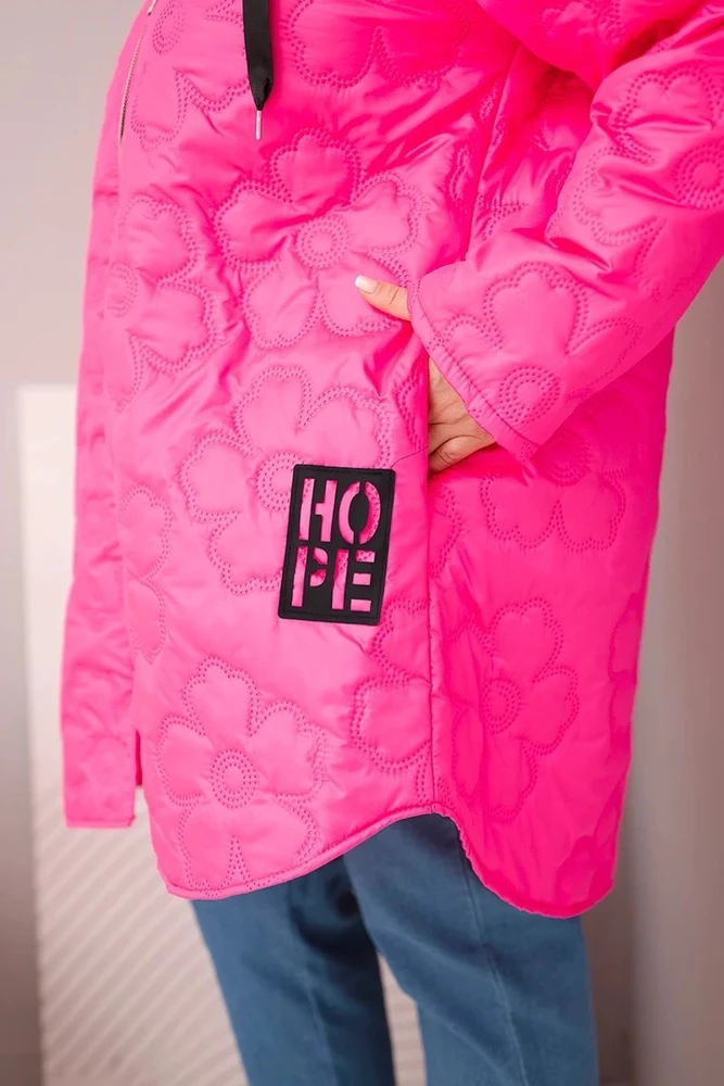Moteriška Plus Size dygsniuota striukė su gobtuvu ir HOPE užrašu, rožinės spalvos