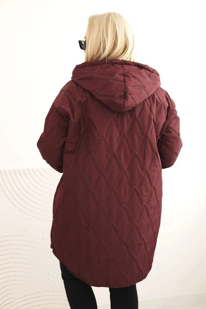 Moteriška Plus Size dygsniuota striukė su gobtuvu, bordo spalvos