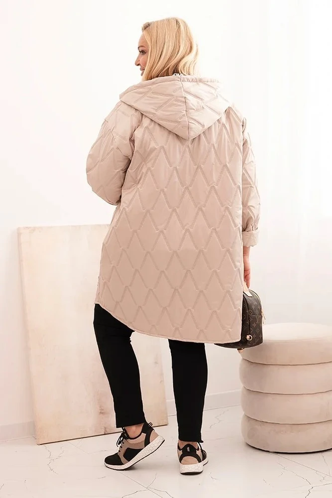 Moteriška Plus Size dygsniuota striukė su gobtuvu HOPE, tamsiai smėlio spalvos