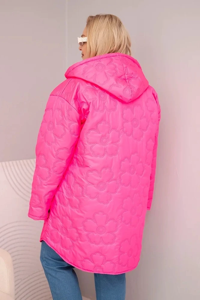 Moteriška Plus Size dygsniuota striukė su gobtuvu ir HOPE užrašu, rožinės spalvos
