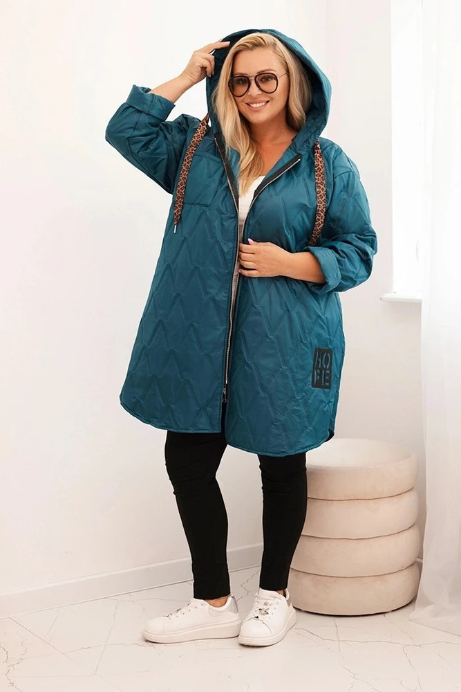 Moteriška Plus Size dygsniuota striukė su gobtuvu ir užrašu HOPE, jūros žalumo spalvos