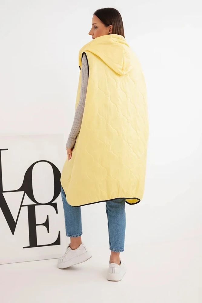 Moteriška Plus Size geltona liemenė su gobtuvu ir užtrauktuku