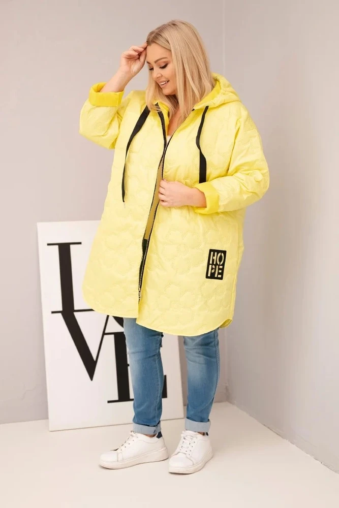 Moteriška Plus Size geltona striukė su gobtuvu ir HOPE užrašu