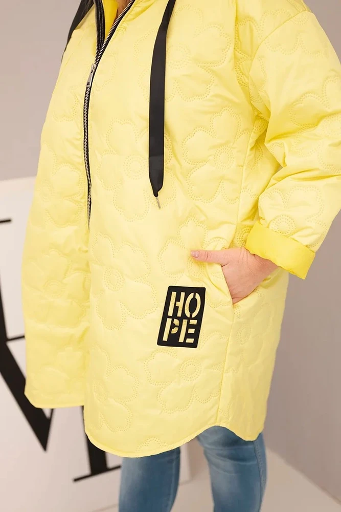 Moteriška Plus Size geltona striukė su gobtuvu ir HOPE užrašu