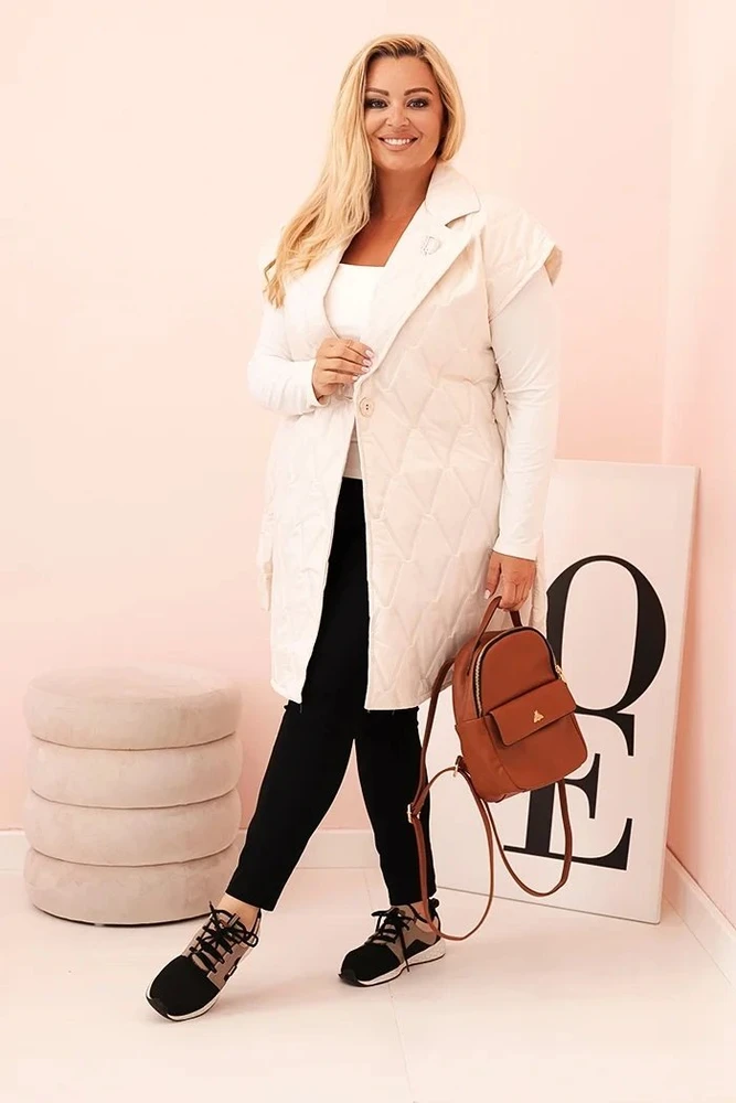 Moteriška Plus Size liemenė su diržu ir apykakle, šviesiai smėlio spalvos