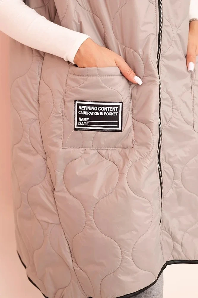 Moteriška Plus Size liemenė su gobtuvu, užsegama užtrauktuku, kapučino spalvos