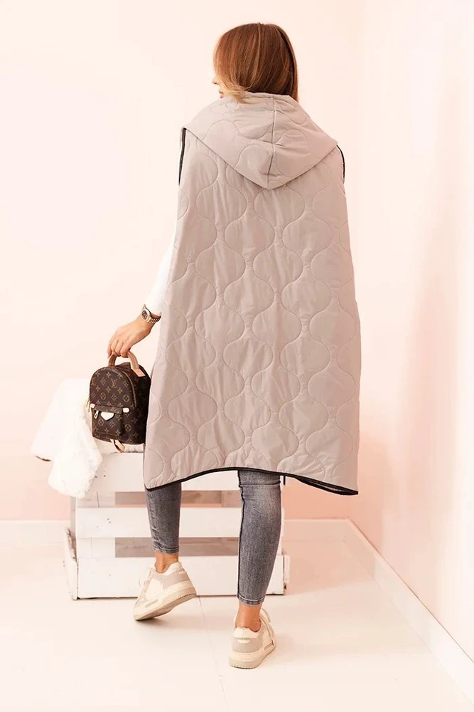 Moteriška Plus Size liemenė su gobtuvu, užsegama užtrauktuku, kapučino spalvos