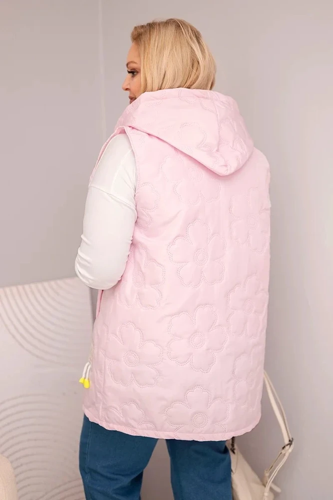 Moteriška Plus Size liemenė su gobtuvu, gėlių rašto, rožinės spalvos
