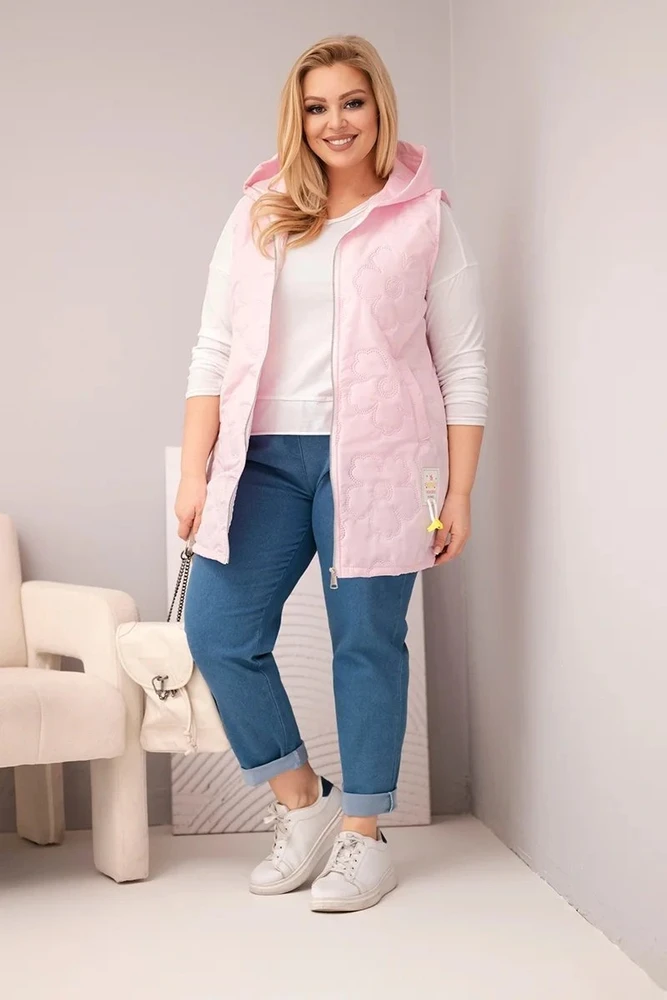 Moteriška Plus Size liemenė su gobtuvu, gėlių rašto, rožinės spalvos