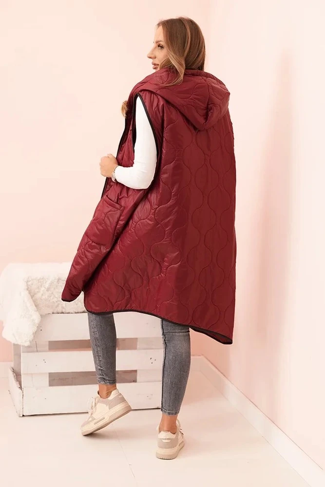 Moteriška Plus Size liemenė su gobtuvu, bordo spalvos