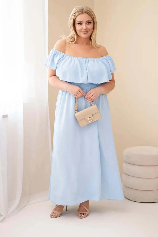 Moteriška Plus Size maksi suknelė su raukiniais ir elastingu juosmeniu, mėlyna