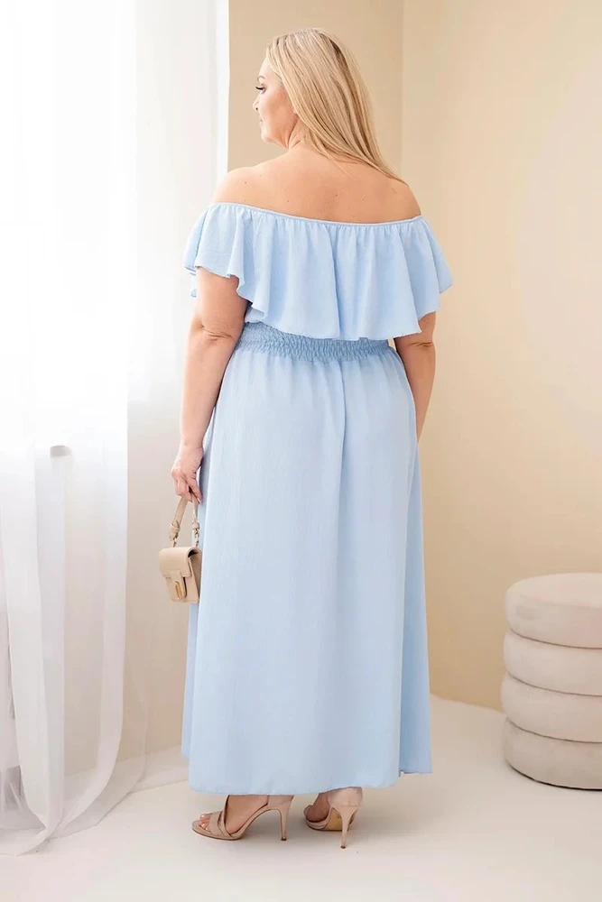 Moteriška Plus Size maksi suknelė su raukiniais ir elastingu juosmeniu, mėlyna