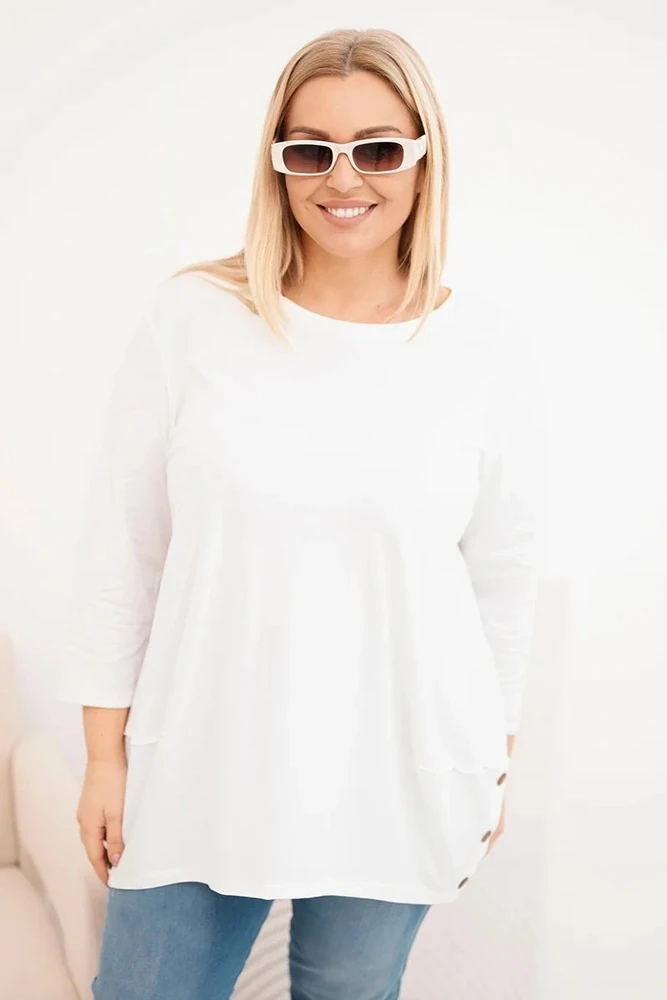 Moteriška Plus Size medvilninė palaidinė su dekoratyvinėmis sagomis, ekru spalvos