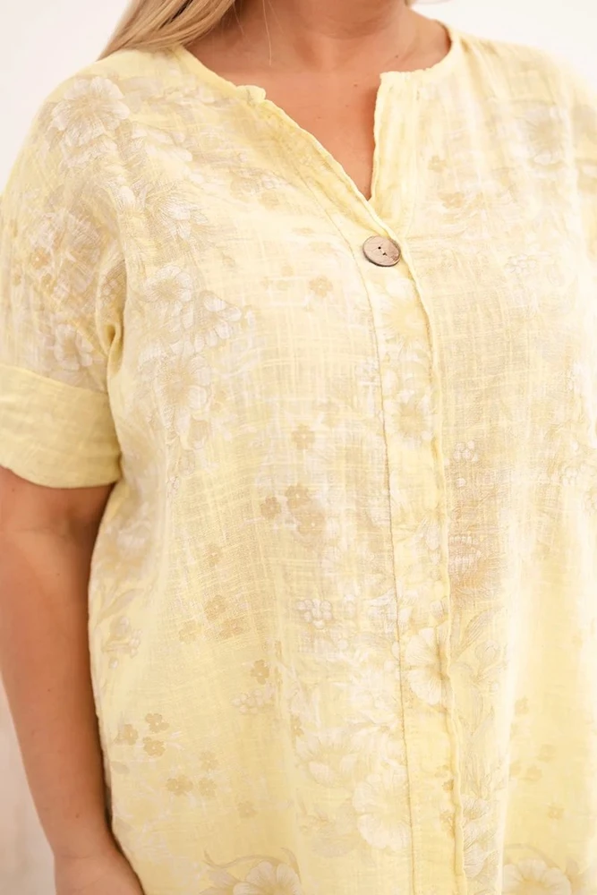 Moteriška Plus Size medvilninė palaidinė trumpomis rankovėmis, geltona