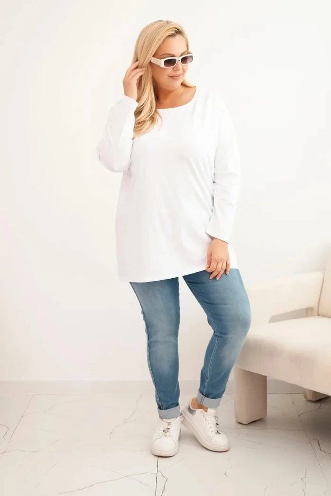 Moteriška Plus Size medvilninė palaidinė su apvalia iškirpte, balta