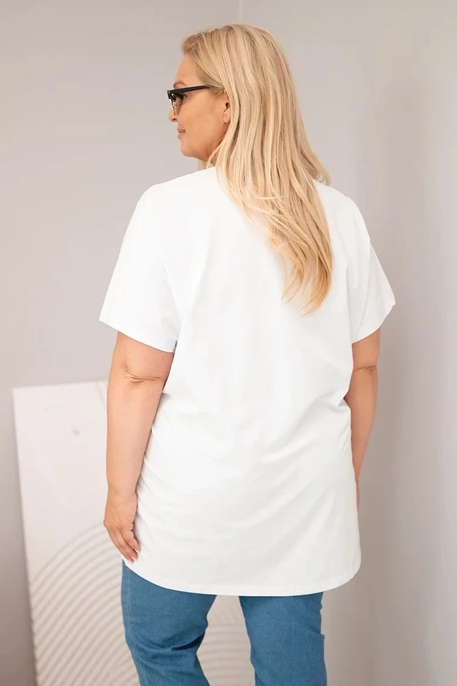 Moteriška Plus Size medvilninė palaidinė su drugelio aplikacijomis, balta